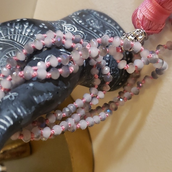 Beautiful Grey Quartz Prayer Beads Hand knotted on Pink Thread w/ Pink  Tassel - Picture 7 of 7